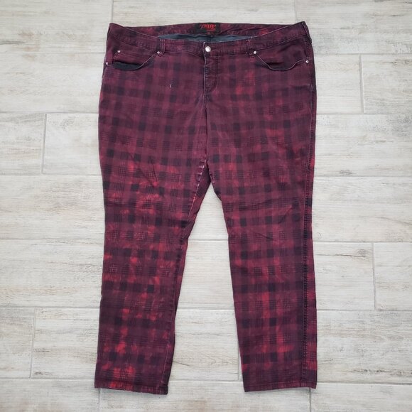 Tripp NYC Tartan Plaid Bleach Washed Jeans Women's Goth Punk Stretch Pants 26+ - Picture 1 of 8